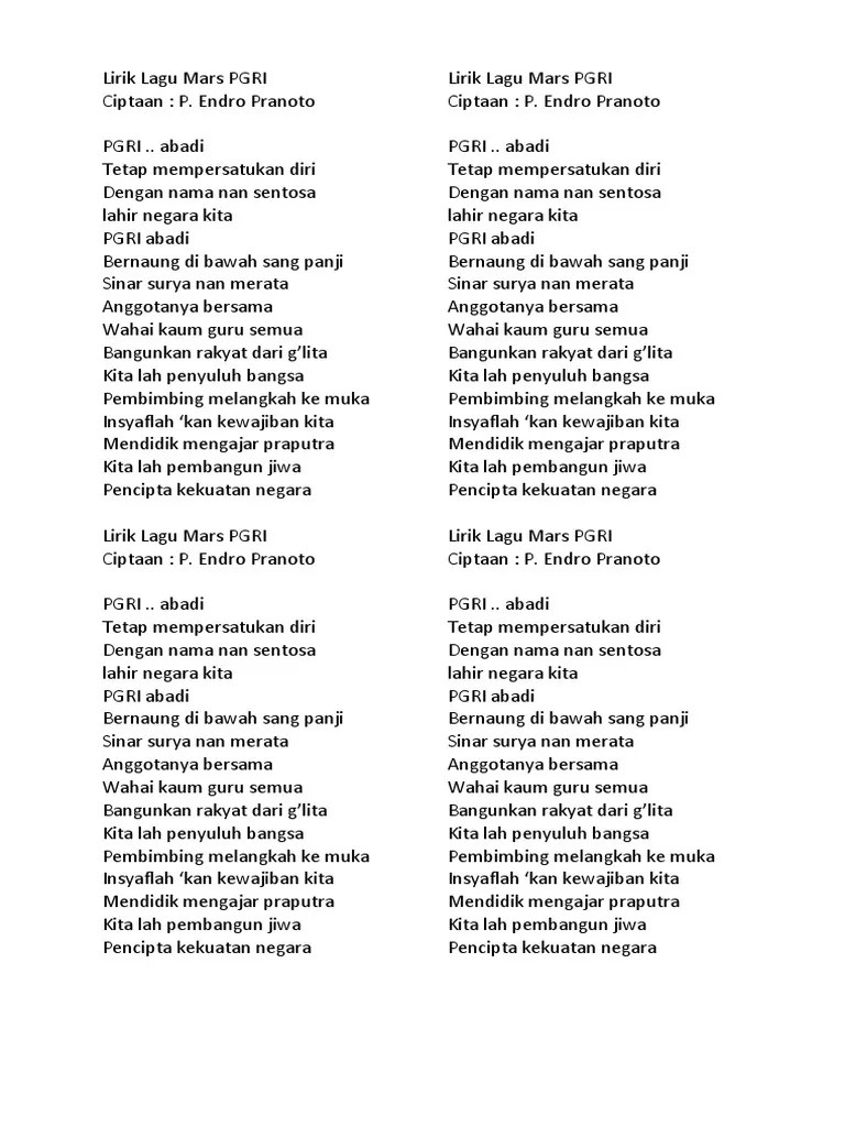 Lirik Lagu Mars PGRI | PDF