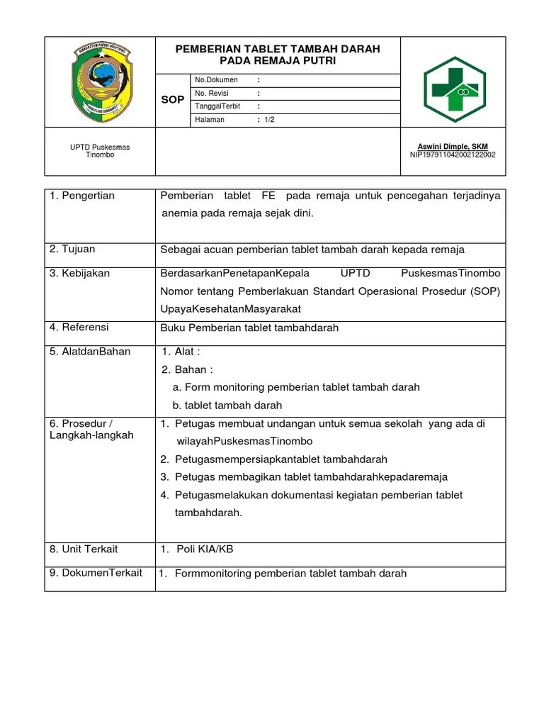 Pemberian Tablet Tambah Darah Pada Remaja Putri | PDF