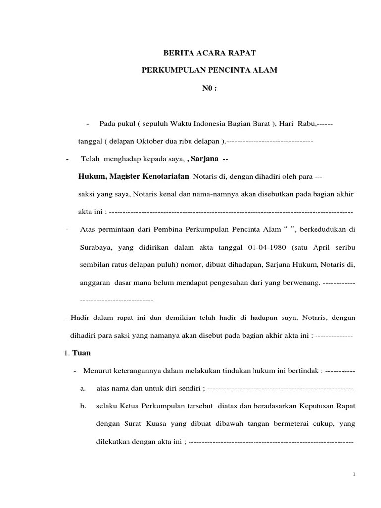 Berita Acara Rapat Perkumpulan | PDF