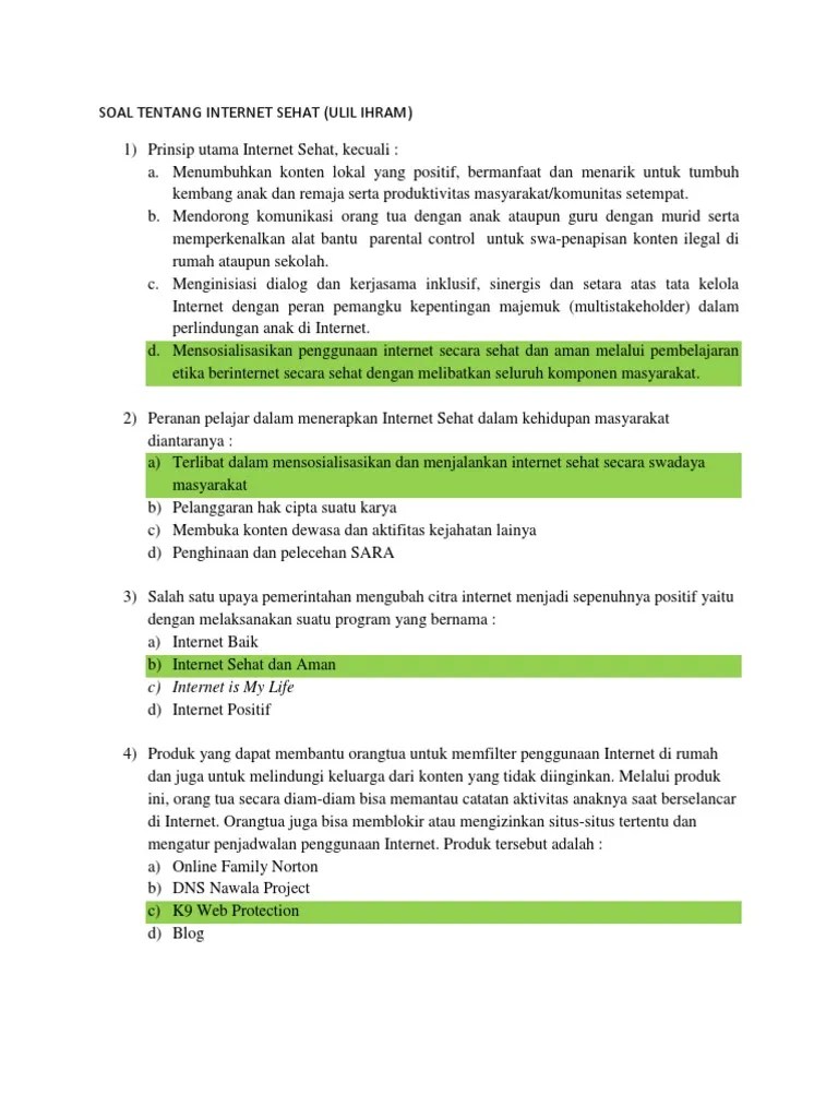 Soal Tentang Internet Sehat (Ulil) | PDF