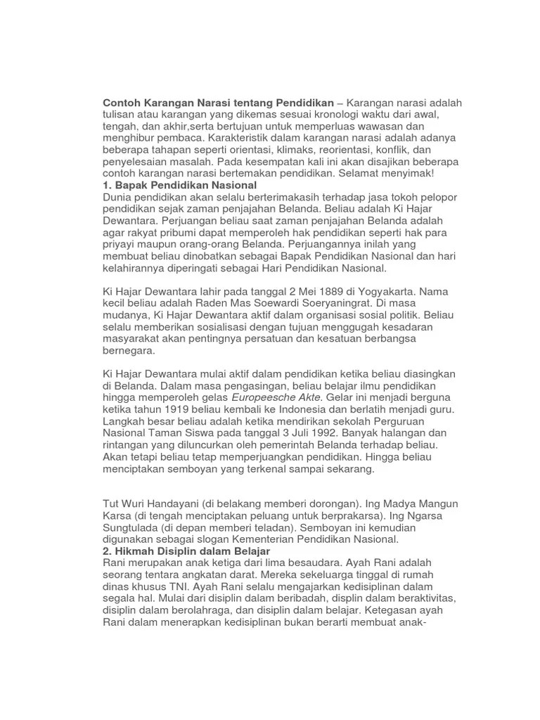 Contoh Karangan Narasi Tentang Pendidikan | PDF