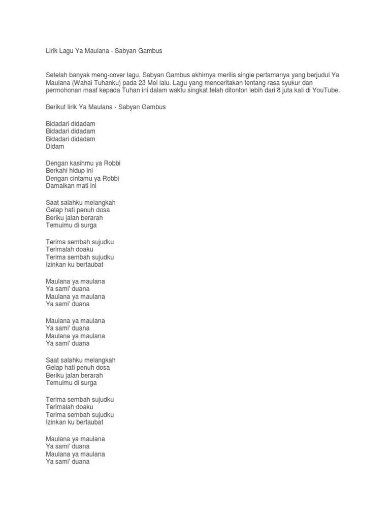 Lirik Lagu Ya Maulana | PDF