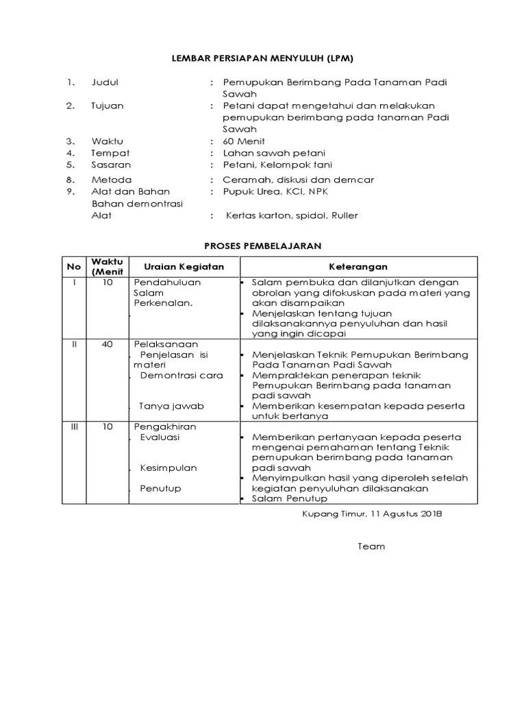 Lembar Persiapan Menyuluh Pupuk Padi Sawah | PDF