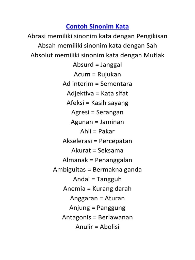 Contoh Sinonim Antonim Kata | PDF