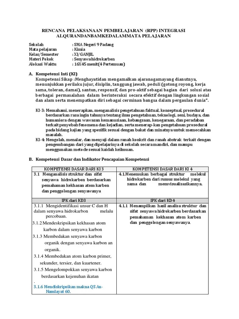RPP KD 3.1 Senyawa Hidrokarbon | PDF