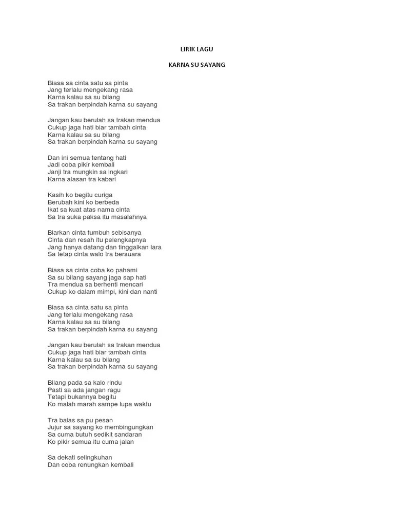 Lirik Lagu Karna Su Sayang | PDF