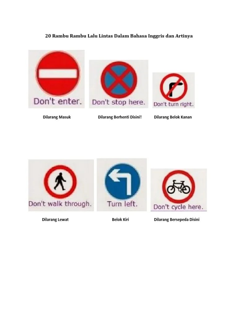 20 Rambu Rambu Lalu Lintas Dalam Bahasa | PDF