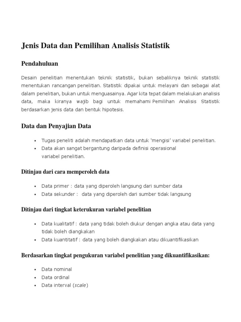 Jenis Data Dan Pemoilihan Analisis | PDF