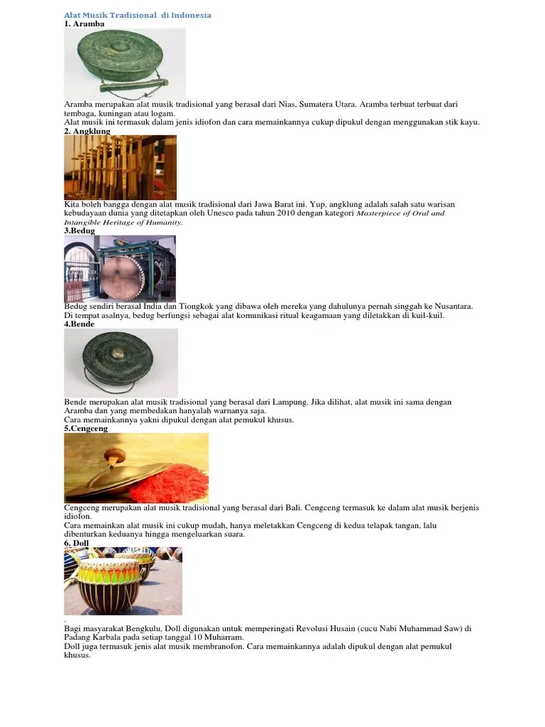Alat Musik Tradisional Di Indonesia | PDF