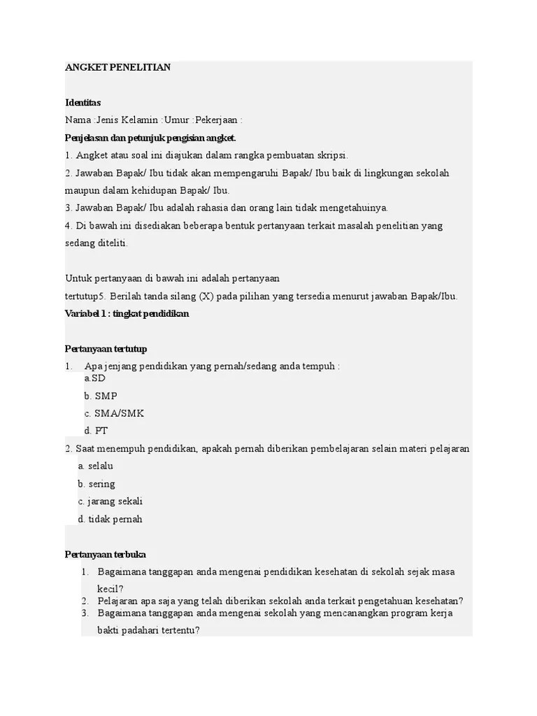 Kuesioner Terbuka, Tertutup &amp; Semi | PDF