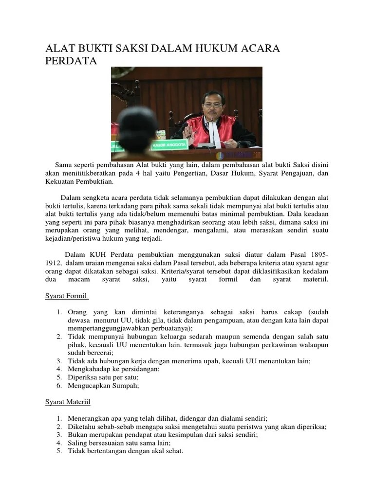 Alat Bukti Saksi Dalam Hukum Acara Perdata | PDF