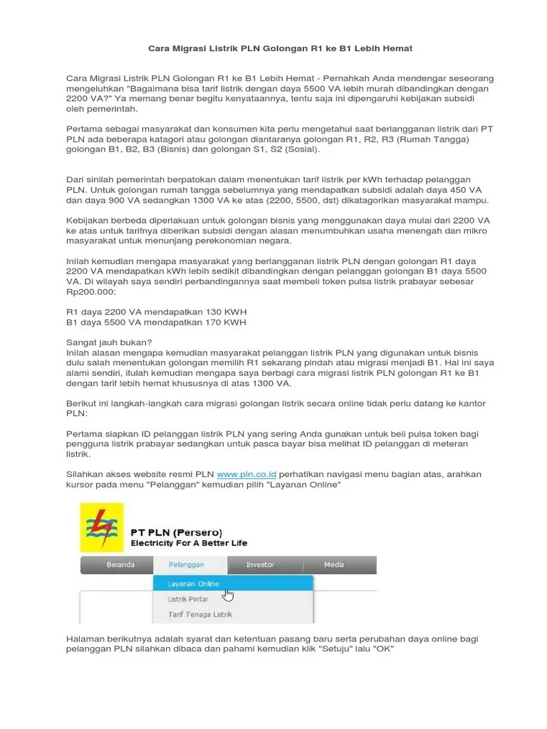 Cara Migrasi Listrik PLN Golongan R1 Ke B1 Lebih Hemat | PDF