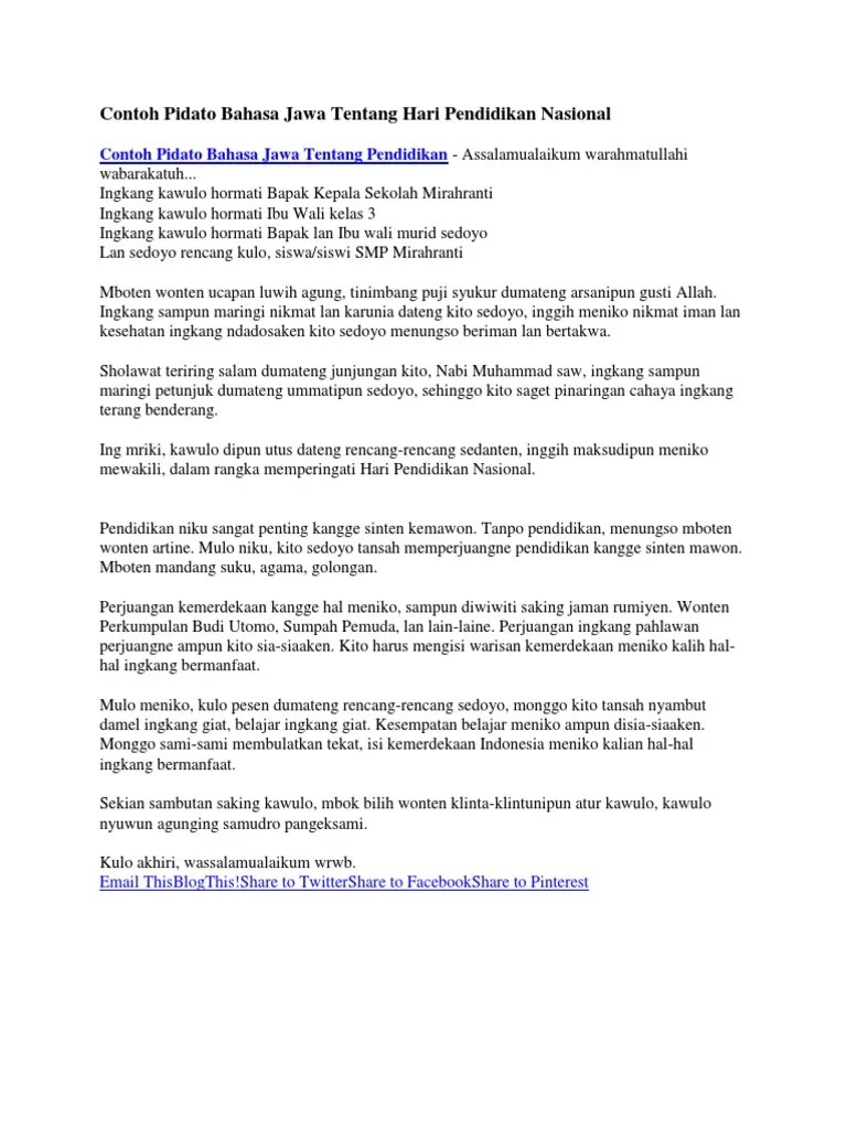 Contoh Pidato Bahasa Jawa Tentang Hari Pendidikan Nasional | PDF