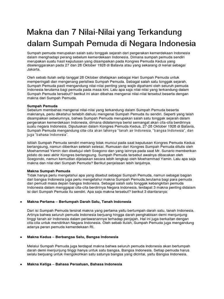 Makna Dan 7 Nilai Nilai Sumpah Pemuda | PDF