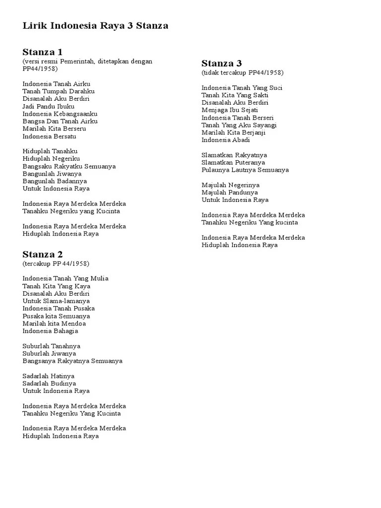 Indonesia Raya 3 Stanza Lirik