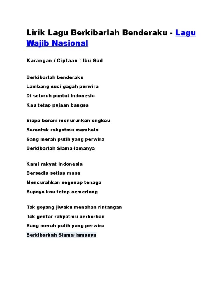 Lirik Lagu Berkibarlah Benderaku | PDF