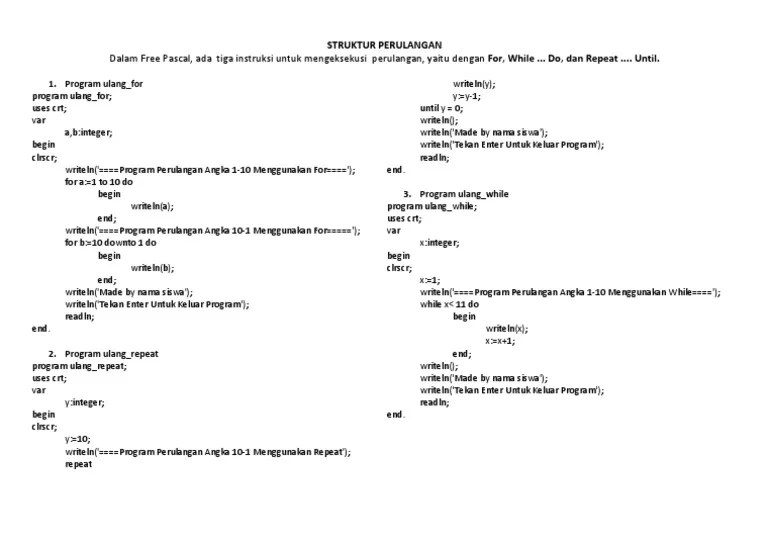 Jobsheet - Pascal - Struktur Perulangan