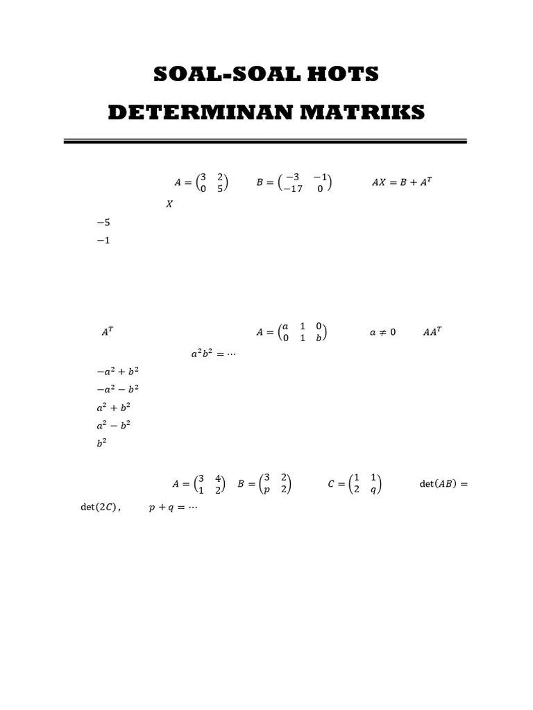 Soal Hots Determinan Matriks | PDF