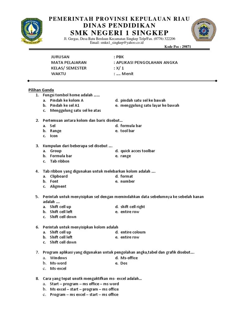 Soal Aplikasi Pengolahan Angka | PDF