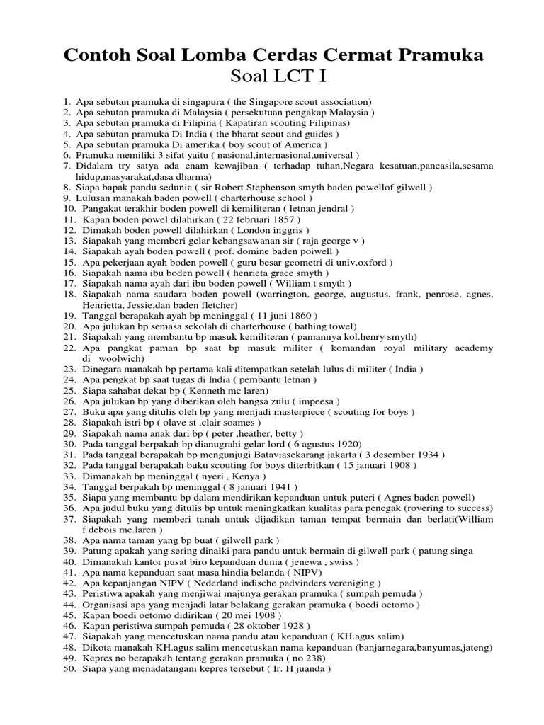 Contoh Soal Lomba Cerdas Cermat Pramuka | PDF