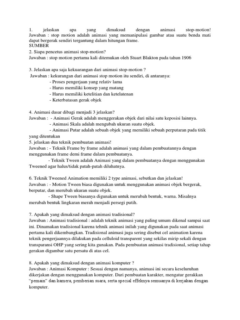 Soal Esai Tes Animasi Stop Motion | PDF