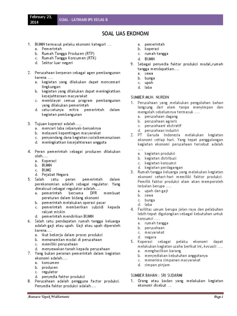 Dokumen - Tips - Soal Ips Kelas 8 Pelaku Kegiatan Ekonomi | PDF