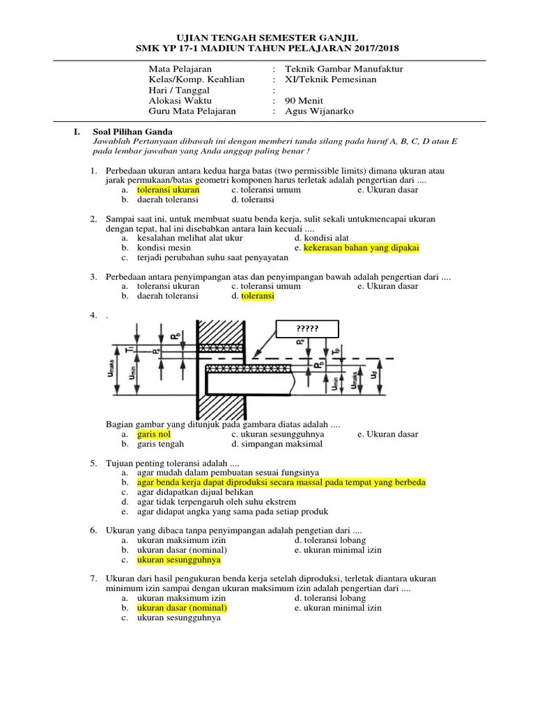 Ujian Akhur Semester Ganjil Teknik Gambar Manufaktur Agus Wijanarko | PDF