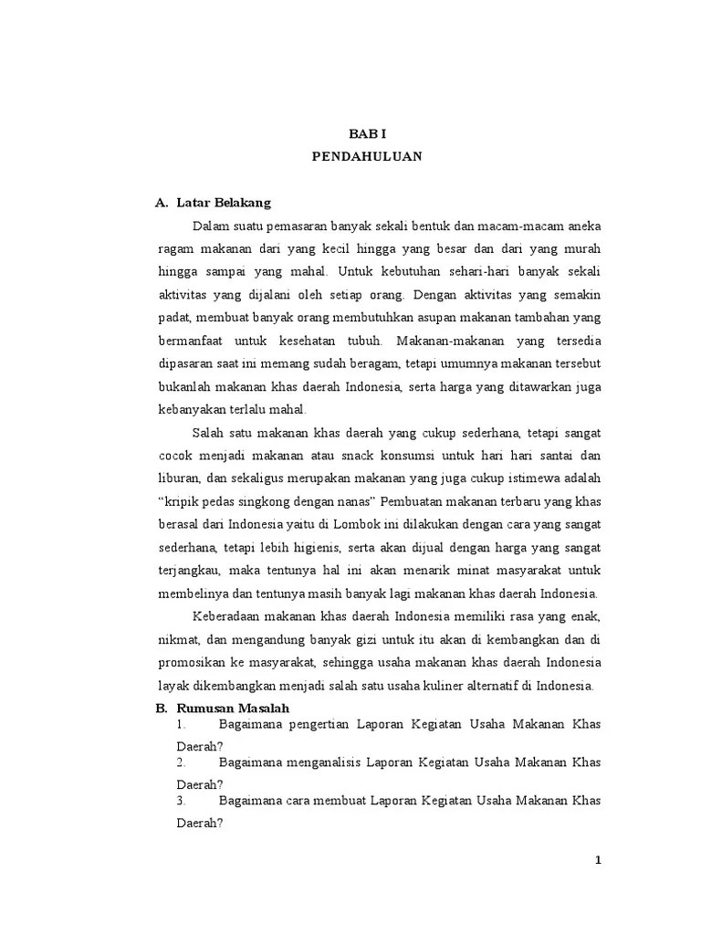 Makalah Laporan Kegiatan Usaha Makanan Khas Daerah | PDF