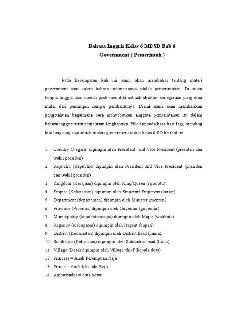 Bahasa Inggris Kelas 6 MISD Bab 6 | PDF