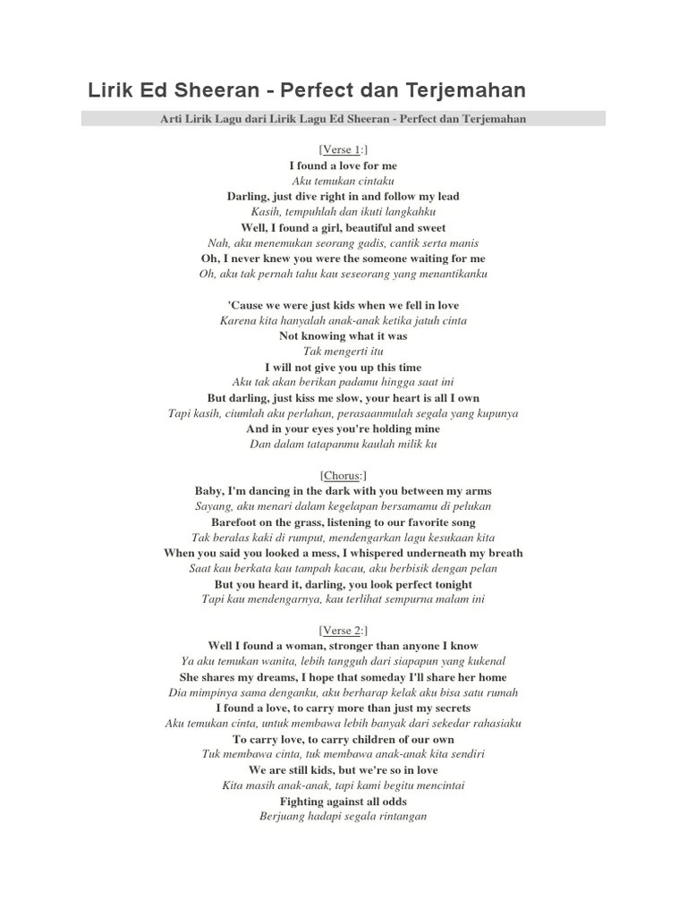 Lirik Lagu Perfect Dan Artinya Versi Wanita