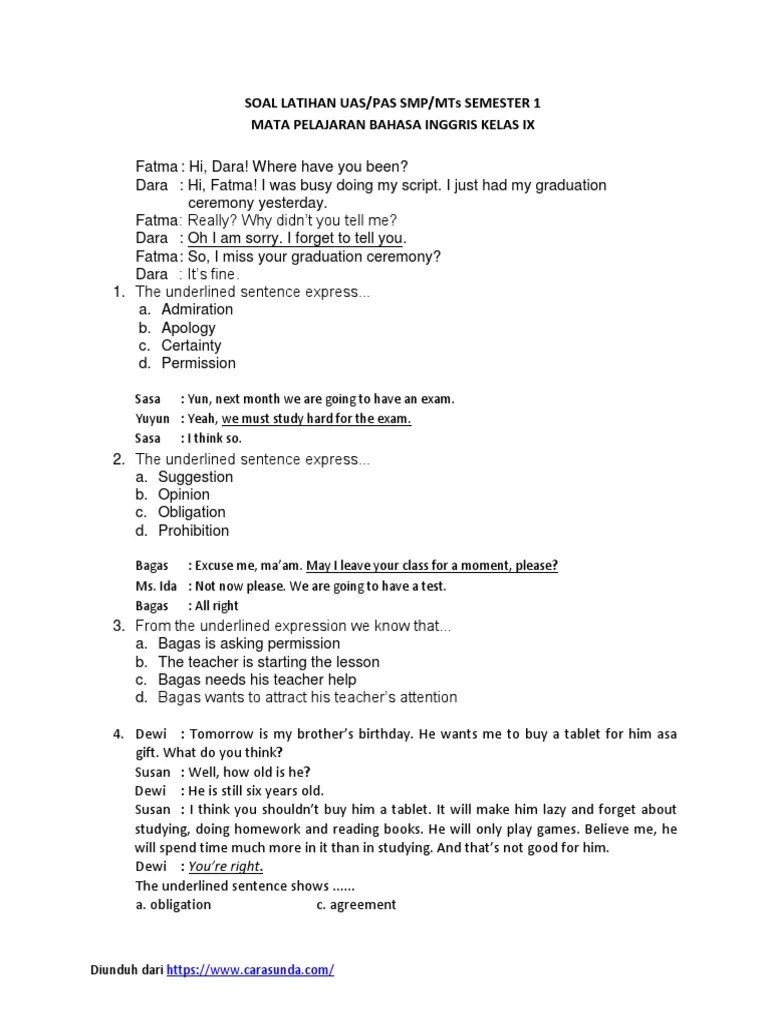 Soal Essay Expressing Of Suggestion