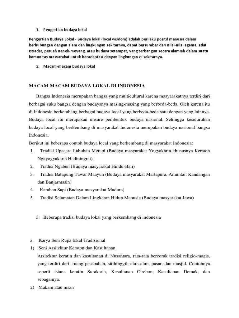 Macam-Macam Budaya Lokal Di Indonesia | PDF