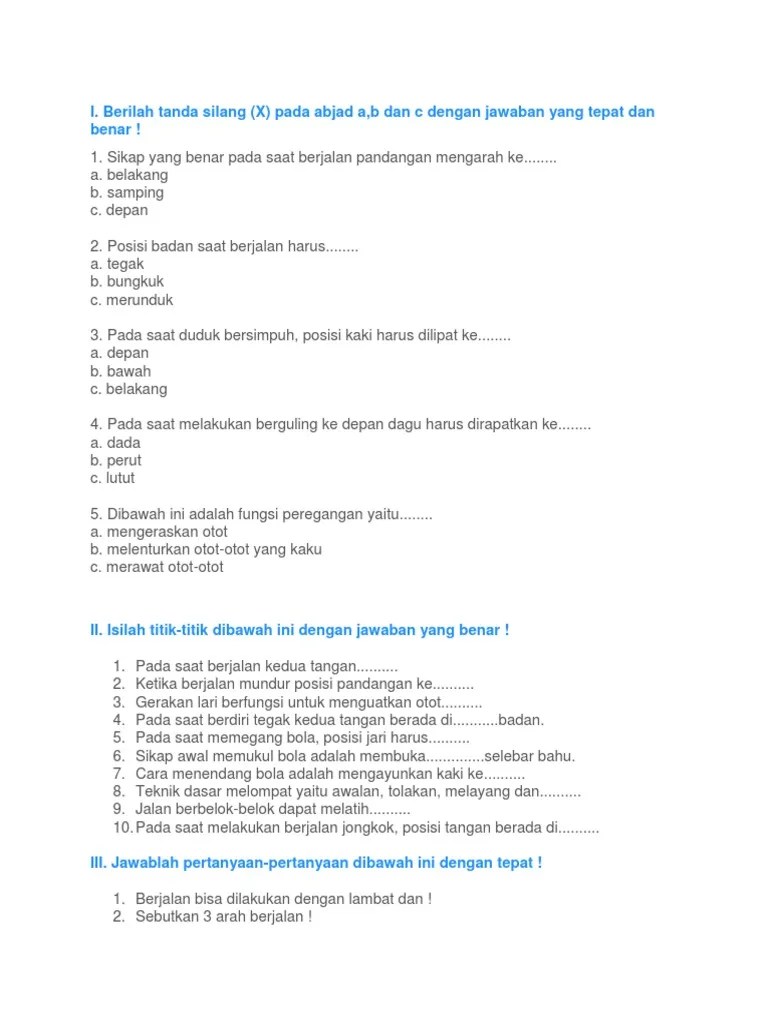 Soal Smester PJOK Kelas 1 | PDF