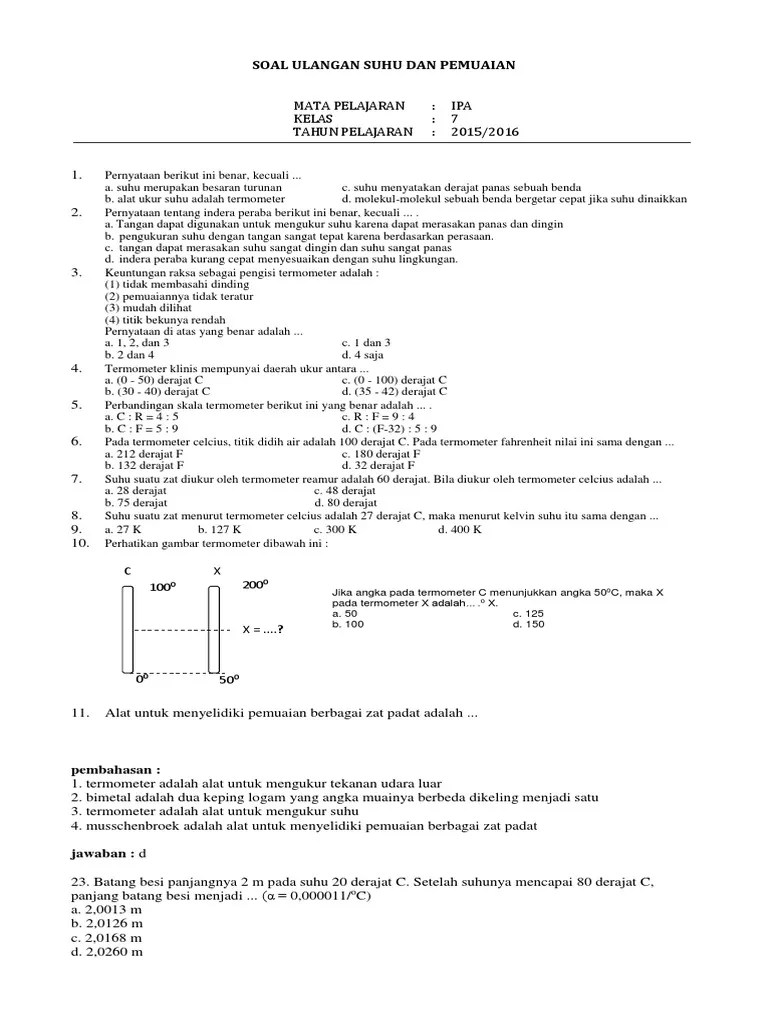 Latihan Soal Suhu Dan Pemuaian | PDF