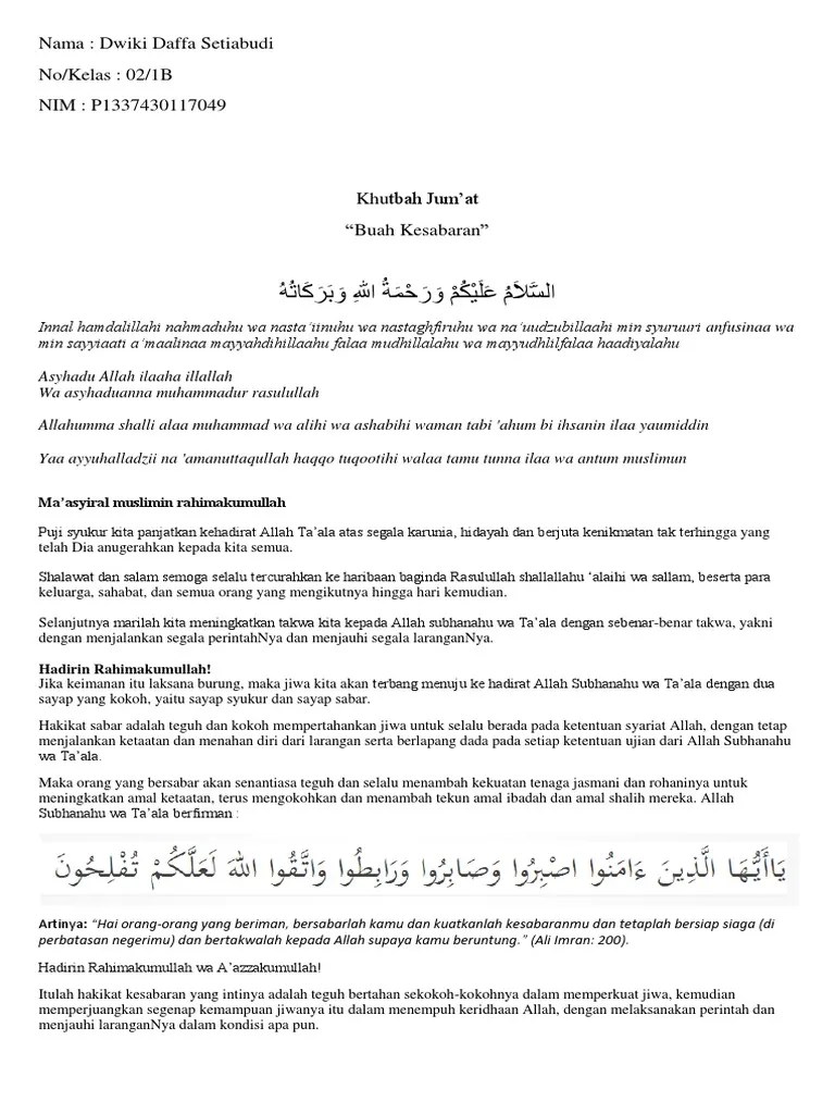 Contoh Teks Khutbah Jumat Singkat | PDF