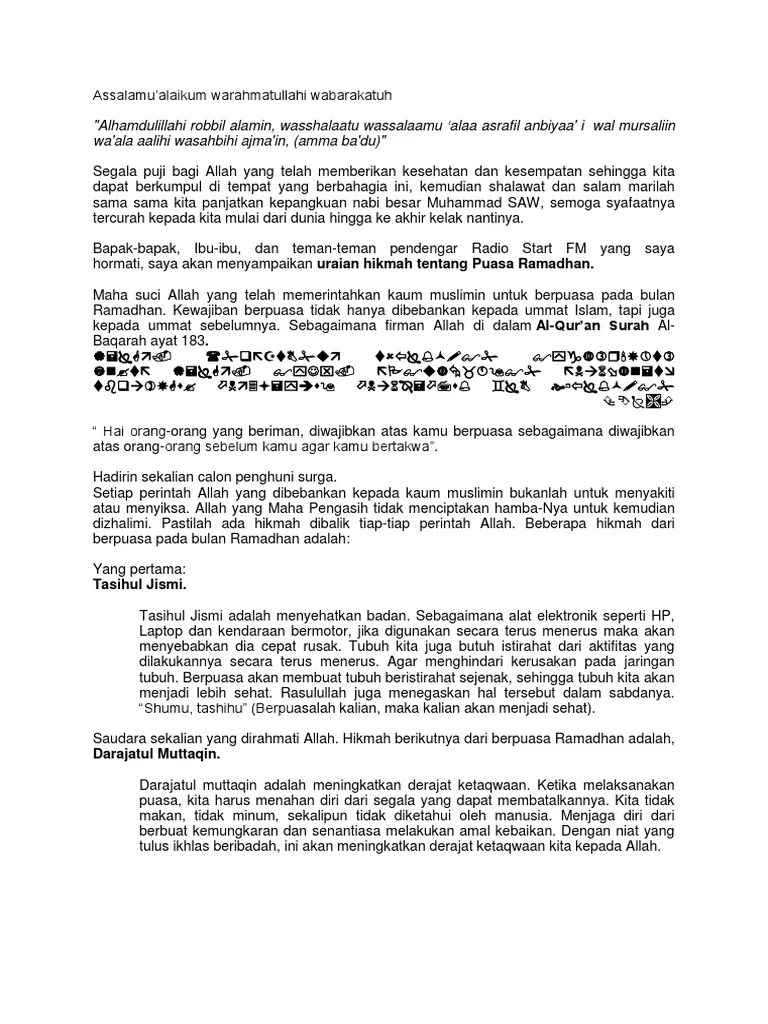 Contoh Pidato Tentang Puasa Bulan Ramadhan Singkat - Kumpulan Contoh Terbaru