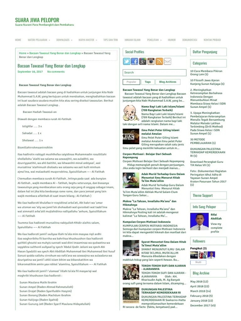 Bacaan Tawasul Yang Benar Dan Lengkap SUARA JIWA PELOPOR | PDF