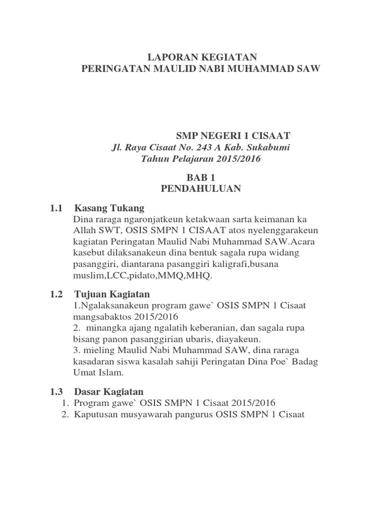 Laporan Kegiatan Bahasa Sunda Tentang Maulid - Hadza Property