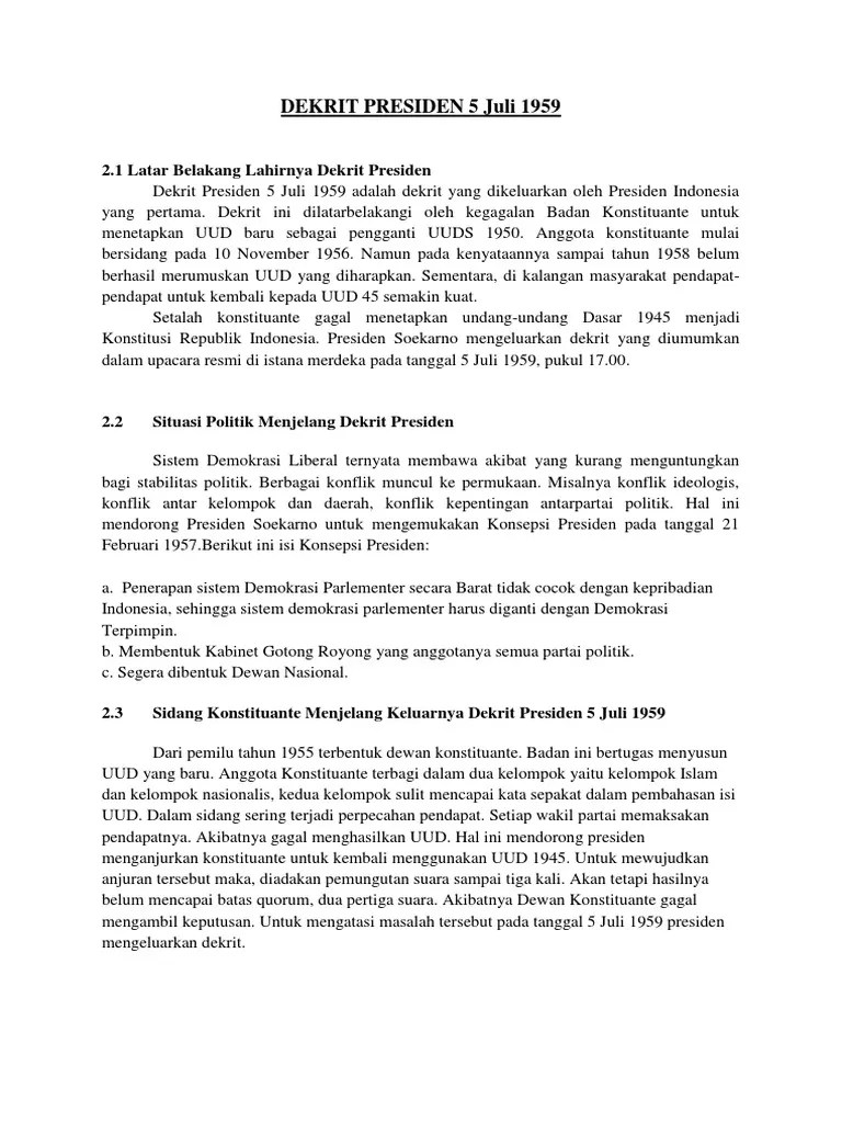 Dekrit Presiden 5 Juli 1959 - Berbagi Informasi