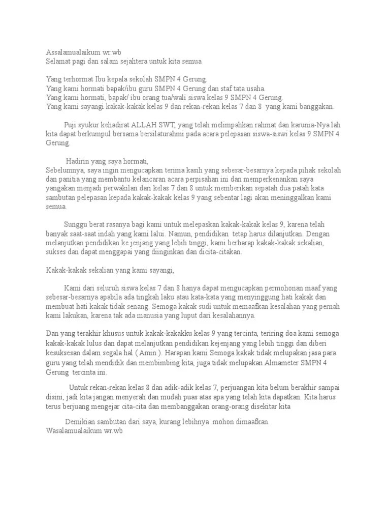 Contoh Pidato Perpisahan Kelas 9 Perwakilan Kelas 8 // Kumpulan Contoh  Terbaru