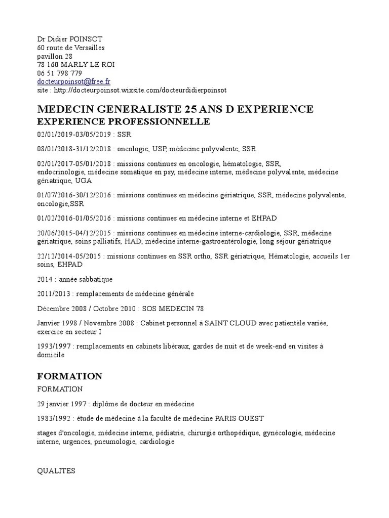 CV Docteur Poinsot | PDF | Médecine générale | Médecin
