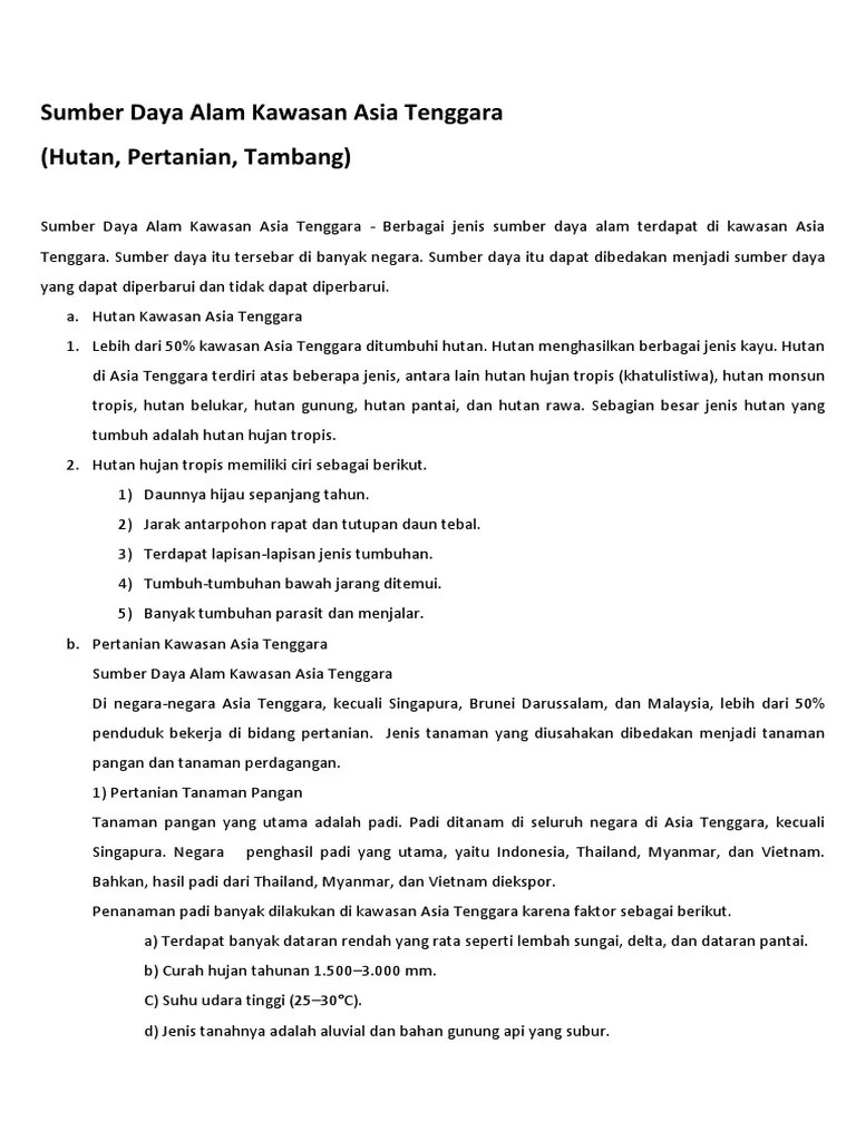Sumber Daya Alam Kawasan Asia Tenggara | PDF