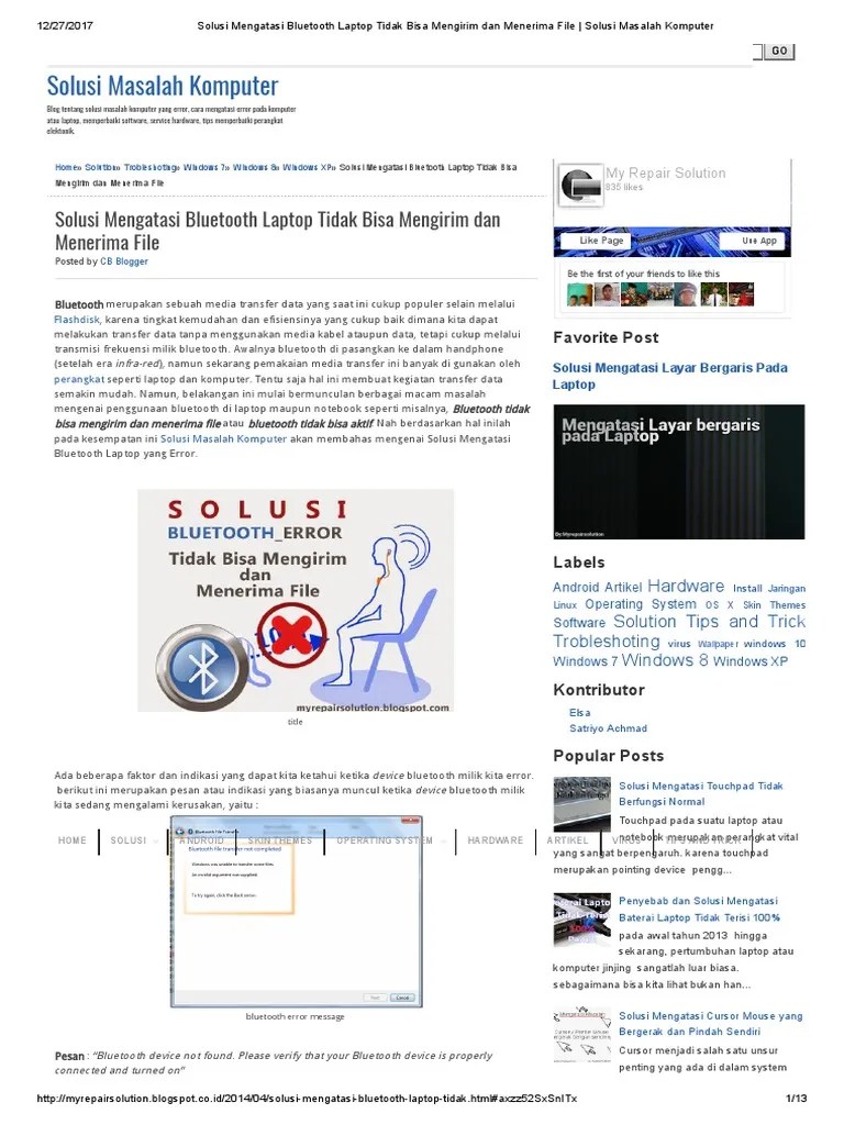 Solusi Mengatasi Bluetooth Laptop Tidak Bisa Mengirim Dan Menerima File -  Solusi Masalah Komputer | PDF