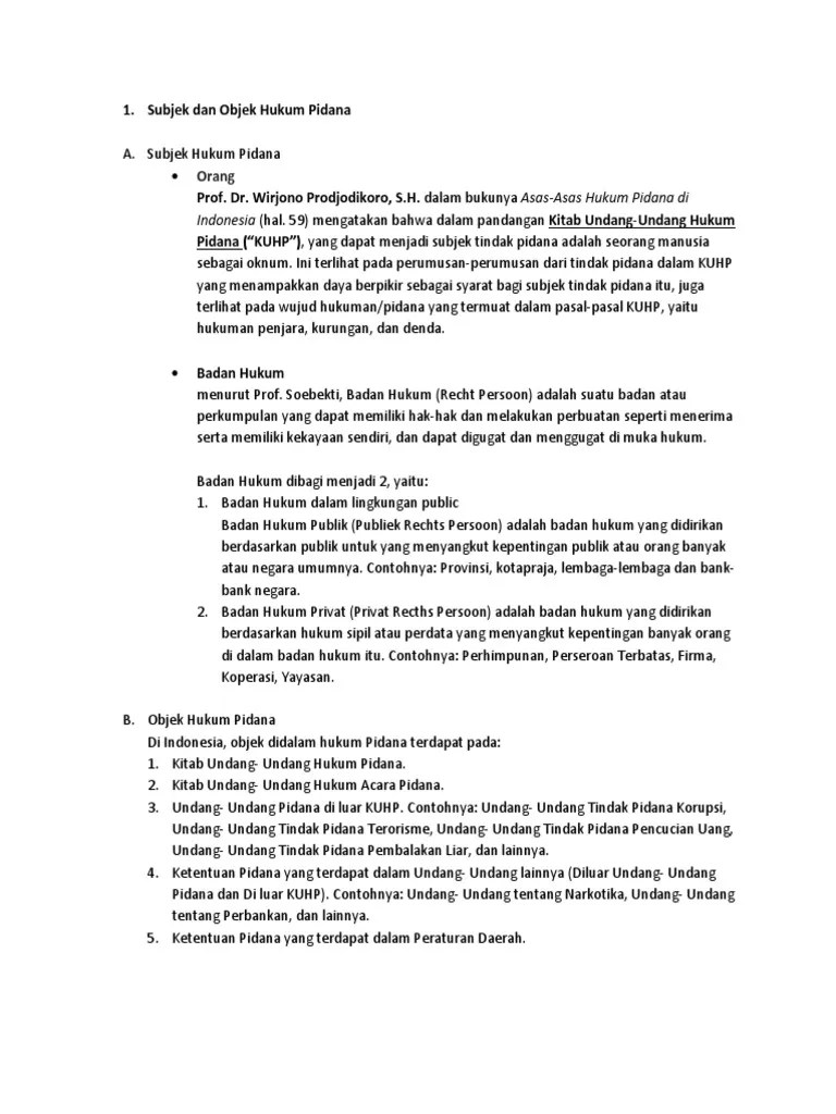 Subjek, Objek, Delik Hukum Pidana | PDF