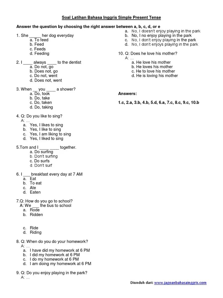 Soal Latihan Bahasa Inggris Simple Present Tense | PDF
