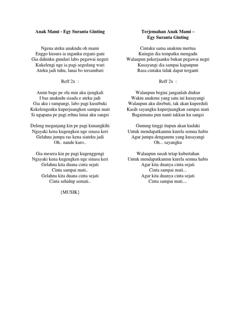 Anak Mami Lirik Lagu Dan Arti | PDF