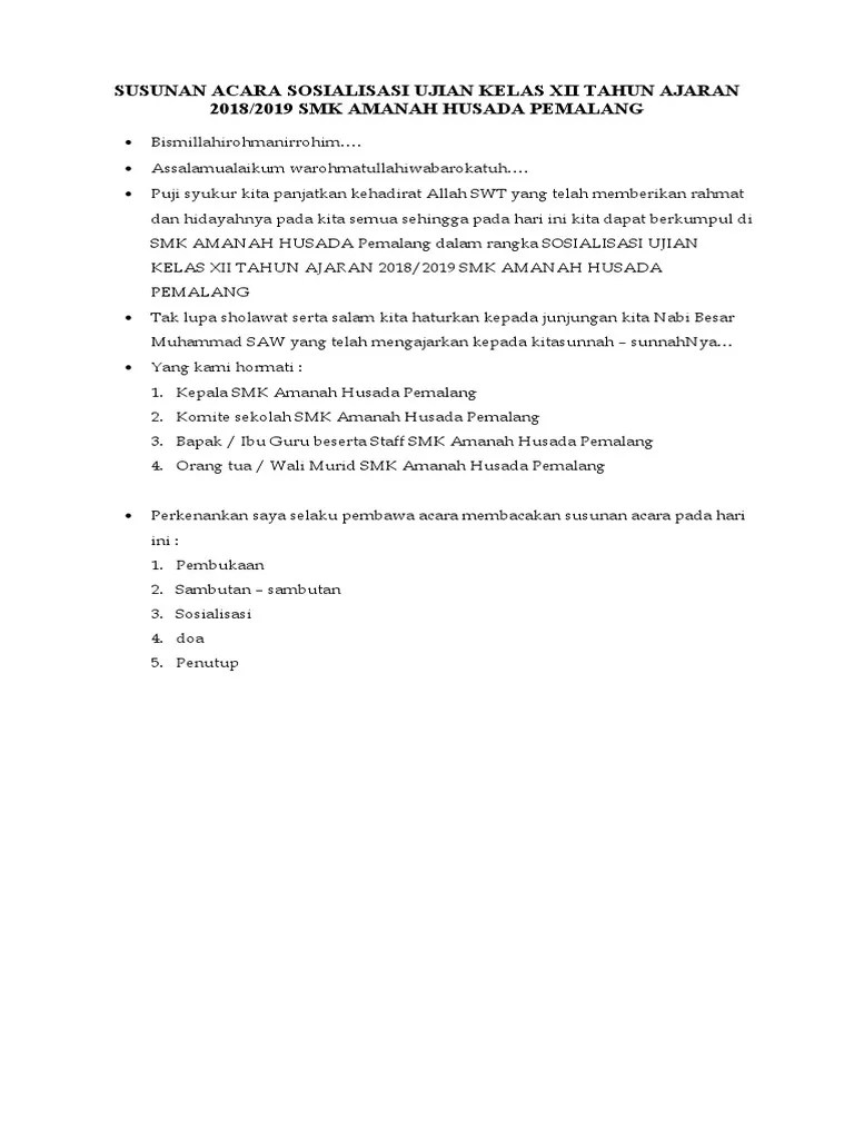 Susunan Acara Sosialisasi Ujian Kls 12 | PDF