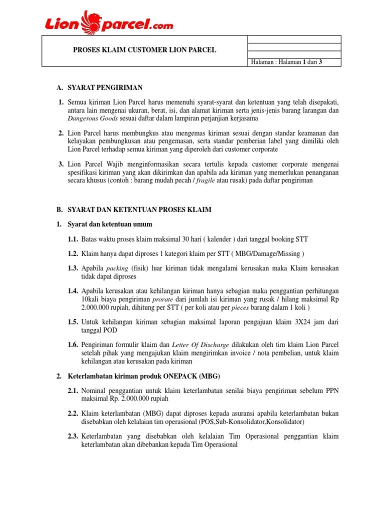 Mekanisme Klaim Lion Parcel | PDF