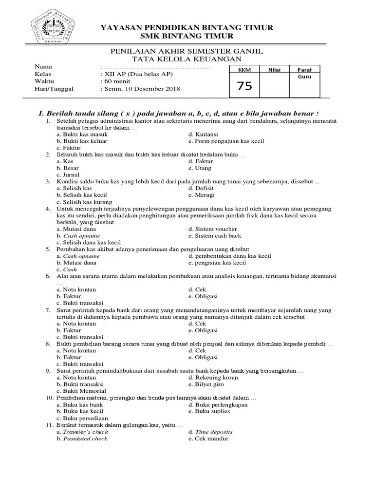 Soal Otomatisasi Tata Kelola Keuangan Kelas 11 Semester 2 - Revisi Id