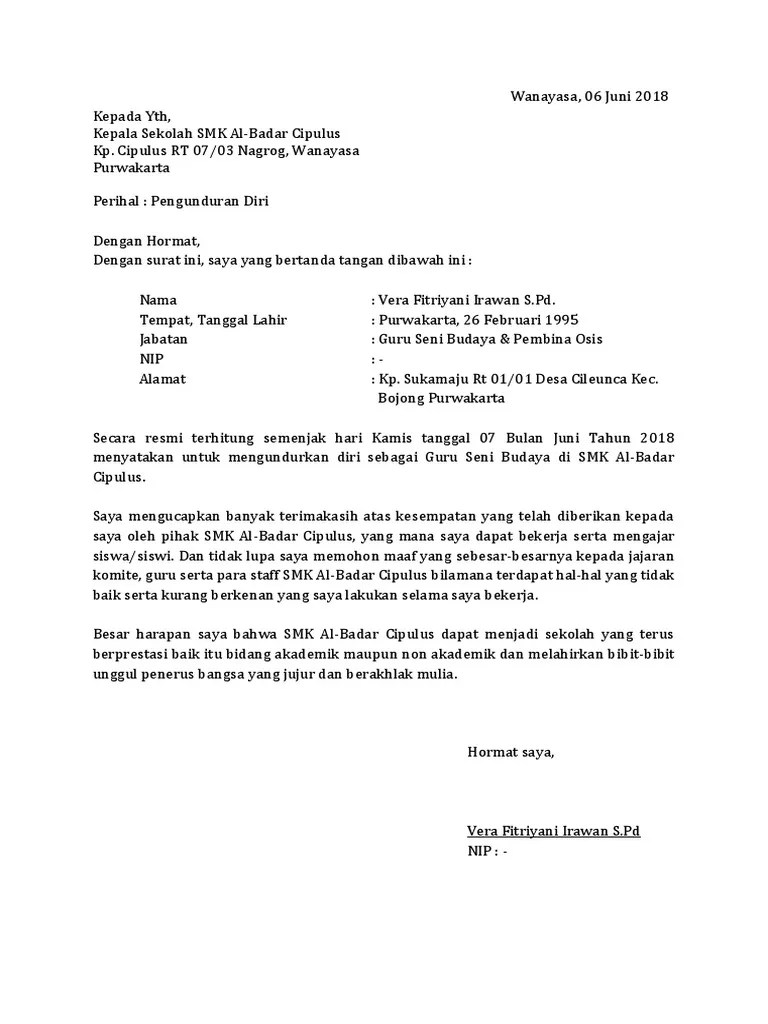 Surat Pengunduran Diri Revisi | PDF